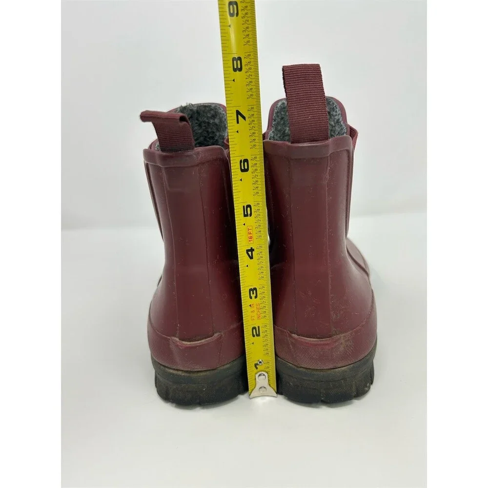 BOGS Chelsea Ankle Rain Boots Womens Burgundy Waterproof Pull-On Lug Sole 8